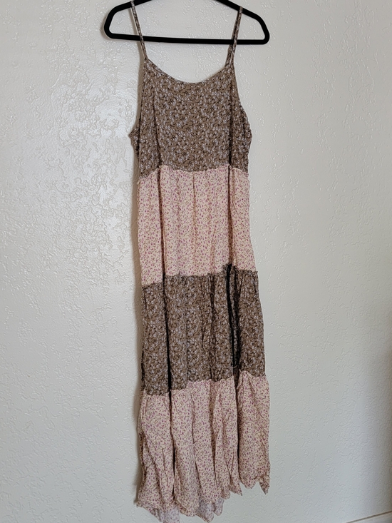 NATURAL LIFE Dresses & Skirts - NATURAL LIFE Brown and Pink Tiered Floral Maxi Dress